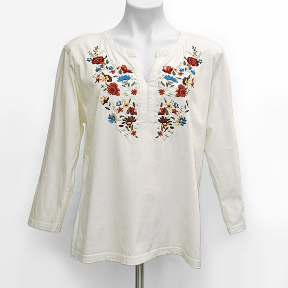 Embroidered Cotton Knit T-Shirt L